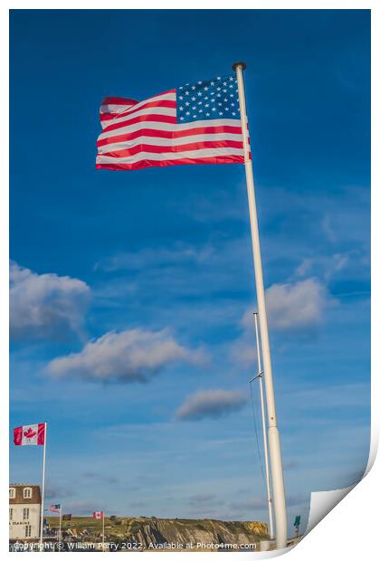 American Flag Mulberry Harbor Arromanches-les-Bains Normandy Fra Print by William Perry