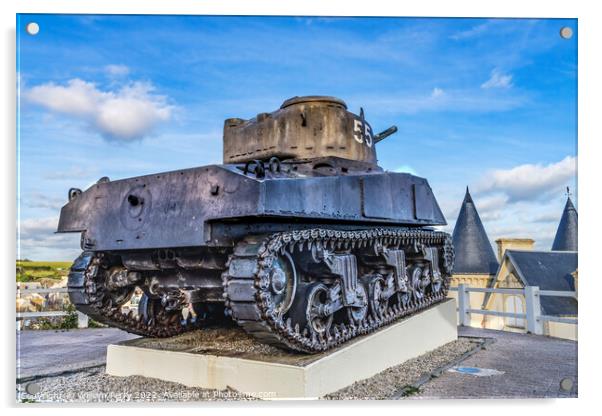 Sherman US Tank Monument Arromanches-les-Bains Normandy France Acrylic by William Perry