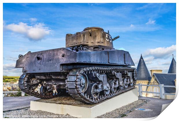 Sherman US Tank Monument Arromanches-les-Bains Normandy France Print by William Perry