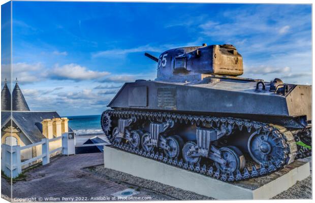 Sherman US Tank Monument Arromanches-les-Bains Normandy France Canvas Print by William Perry