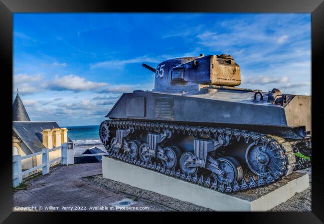 Sherman US Tank Monument Arromanches-les-Bains Normandy France Framed Print by William Perry