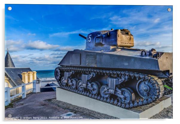 Sherman US Tank Monument Arromanches-les-Bains Normandy France Acrylic by William Perry