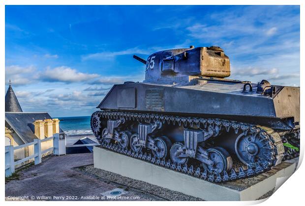 Sherman US Tank Monument Arromanches-les-Bains Normandy France Print by William Perry