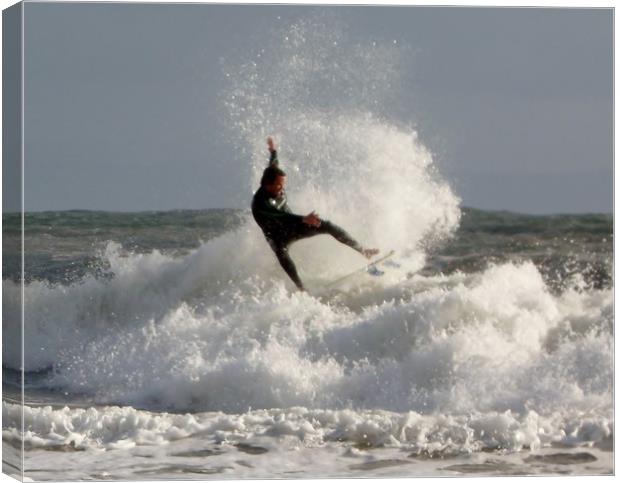 Surfing at Langland Bay. Canvas Print by Becky Dix