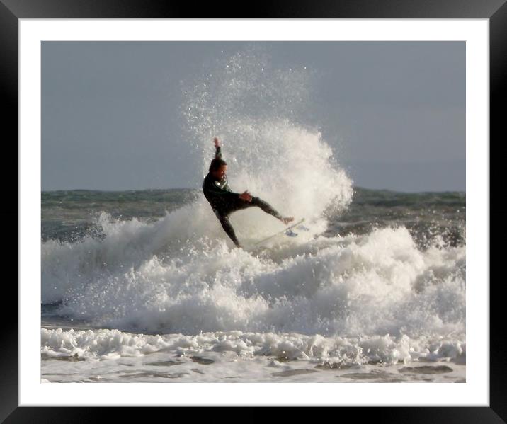 Surfing at Langland Bay. Framed Mounted Print by Becky Dix