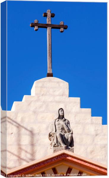 Cross Mary Statue Mission Santa Barbara California Canvas Print by William Perry
