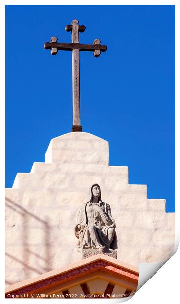 Cross Mary Statue Mission Santa Barbara California Print by William Perry