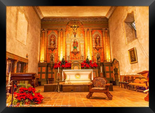 Basilica Cross Mary Statue Altar Mission Santa Barbara Californi Framed Print by William Perry