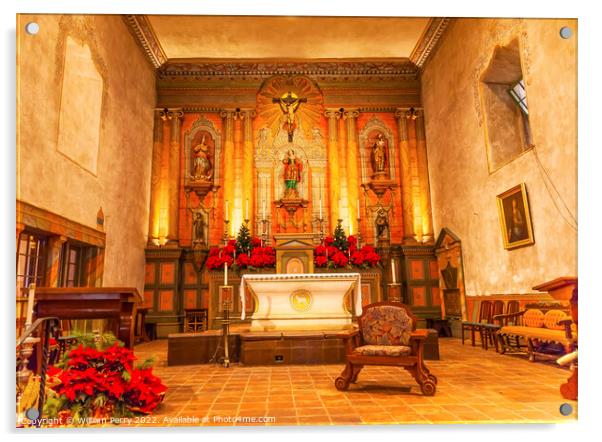 Basilica Cross Mary Statue Altar Mission Santa Barbara Californi Acrylic by William Perry