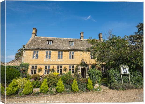 The Dial House Hotel Bourton-on-the-Water. Canvas Print by Allan Bell
