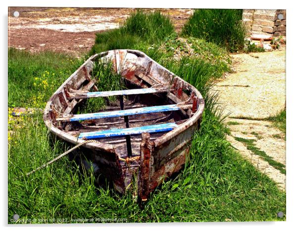 Abandoned fleet trow boat. Acrylic by john hill