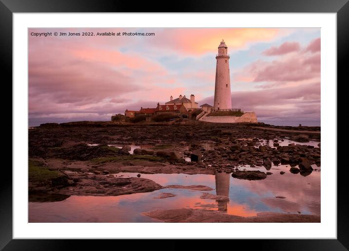 Pink and Blue sunrise at St Mary's Island (2) Framed Mounted Print by Jim Jones