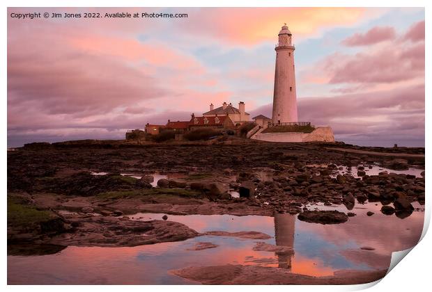 Pink and Blue sunrise at St Mary's Island (2) Print by Jim Jones