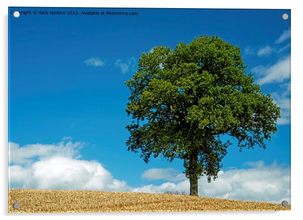 Tree in wheatfield near Abergavennyin August Acrylic by Nick Jenkins