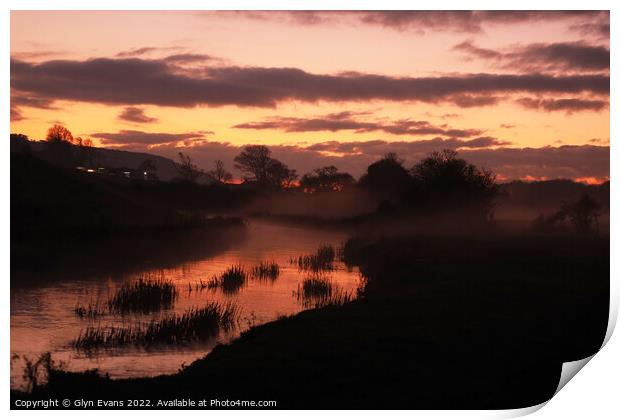 Evening sky over the River Ewenny Print by Glyn Evans