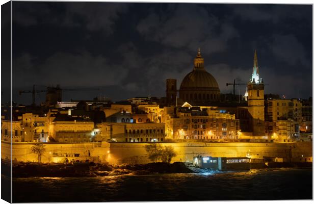 Walled City of Valletta in Malta by Night Canvas Print by Artur Bogacki