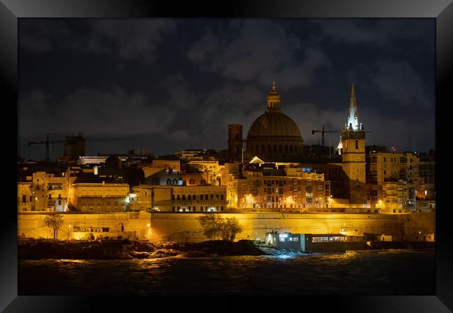 Walled City of Valletta in Malta by Night Framed Print by Artur Bogacki