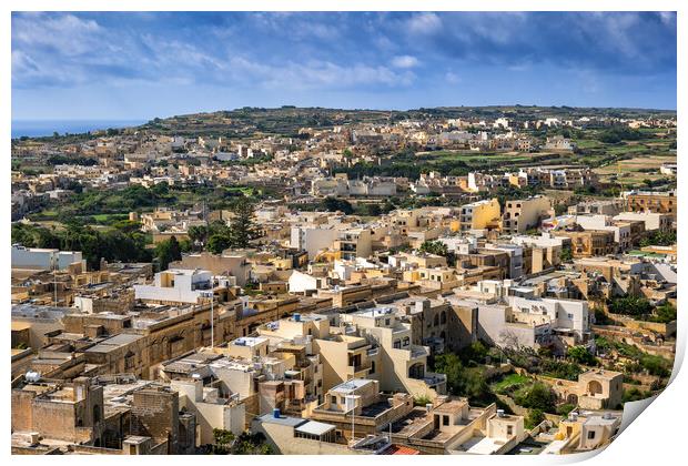 Victoria City In Malta Aerial View Print by Artur Bogacki