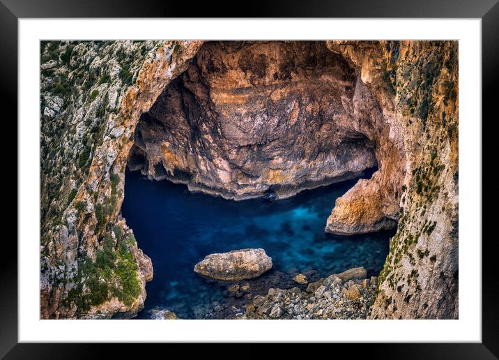 Blue Grotto Sea Cavern In Malta Framed Mounted Print by Artur Bogacki