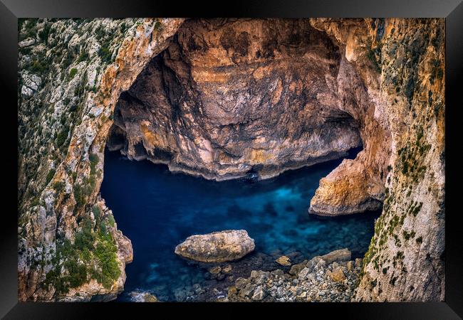 Blue Grotto Sea Cavern In Malta Framed Print by Artur Bogacki