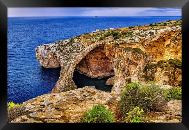 Blue Grotto Sea Cavern in Malta Island Framed Print by Artur Bogacki