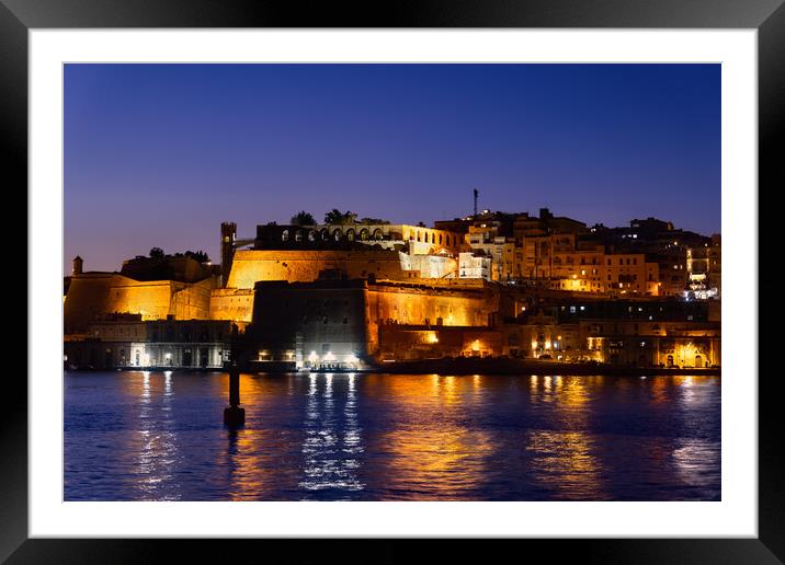 City of Valletta by Night in Malta Framed Mounted Print by Artur Bogacki