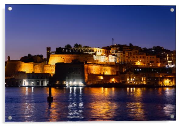 City of Valletta by Night in Malta Acrylic by Artur Bogacki