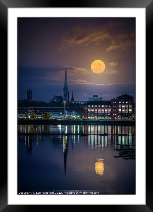 Full Moon Preston Lancashire Church Docks Reflection Night Framed Mounted Print by Lee Mansfield