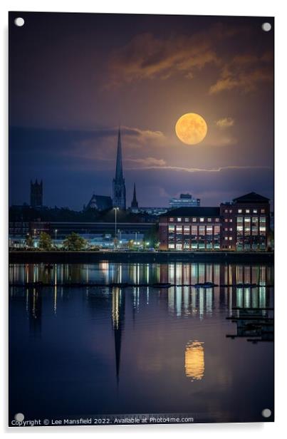 Full Moon Preston Lancashire Church Docks Reflection Night Acrylic by Lee Mansfield