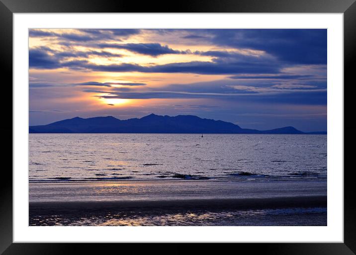 Arran`s mountains silhouetted at sunset Framed Mounted Print by Allan Durward Photography