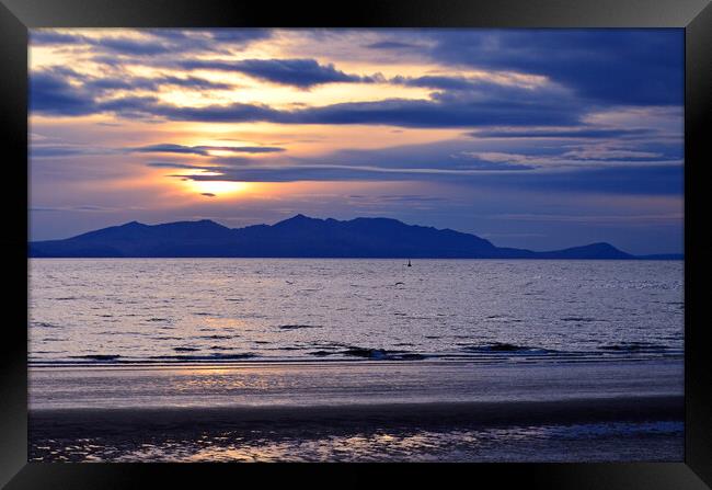 Arran`s mountains silhouetted at sunset Framed Print by Allan Durward Photography