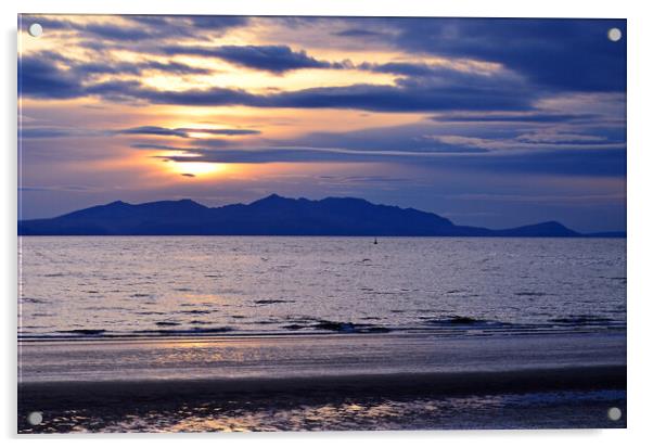 Arran`s mountains silhouetted at sunset Acrylic by Allan Durward Photography