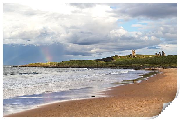 Rainbow at Dunstanburgh Castle Print by Kevin Tate