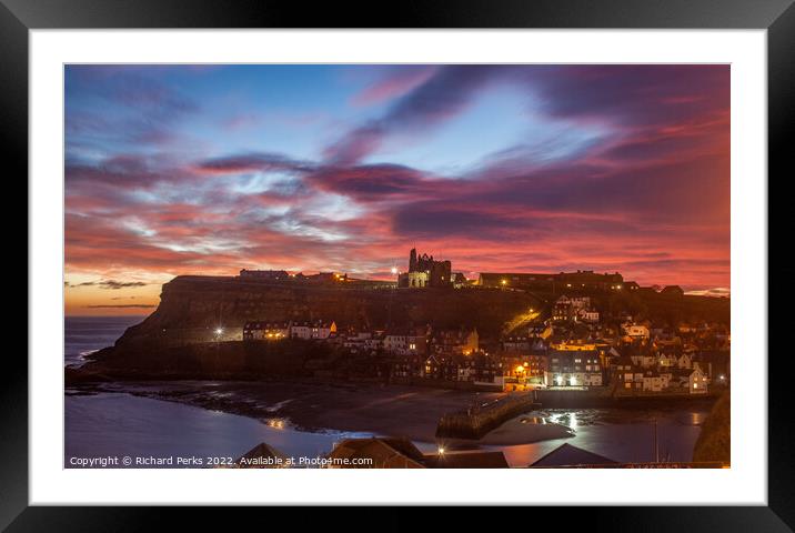 Whitby winter Dawn Framed Mounted Print by Richard Perks
