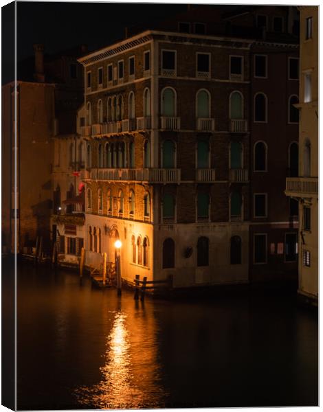 Palazzo Ruzzini on Canal Grande in Venice at Night Canvas Print by Dietmar Rauscher