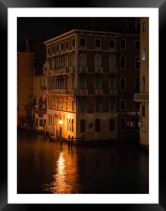 Palazzo Ruzzini on Canal Grande in Venice at Night Framed Mounted Print by Dietmar Rauscher