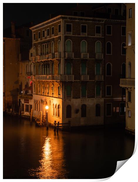 Palazzo Ruzzini on Canal Grande in Venice at Night Print by Dietmar Rauscher