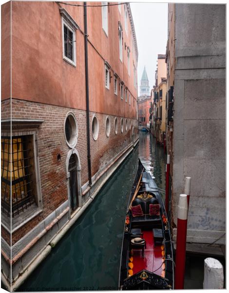 Venice Canal with Gondola Canvas Print by Dietmar Rauscher