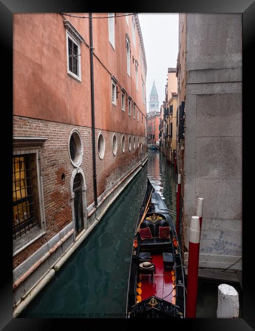Venice Canal with Gondola Framed Print by Dietmar Rauscher