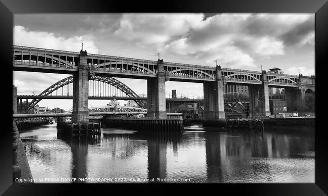 Bridges across the River Tyne (b&w) Framed Print by EMMA DANCE PHOTOGRAPHY