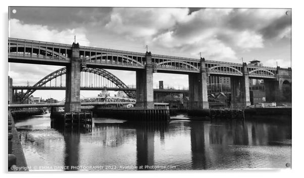 Bridges across the River Tyne (b&w) Acrylic by EMMA DANCE PHOTOGRAPHY