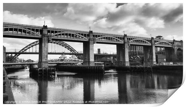 Bridges across the River Tyne (b&w) Print by EMMA DANCE PHOTOGRAPHY