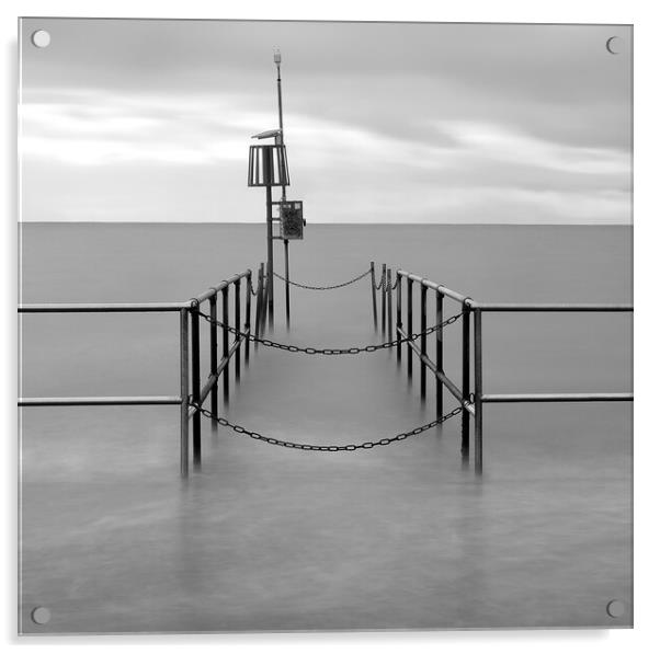 Railings in the sea Acrylic by Ann Goodall