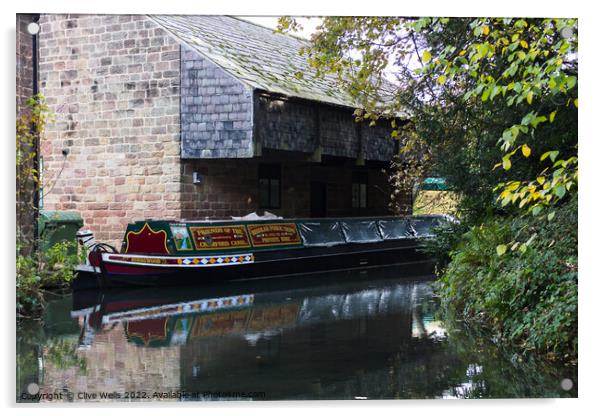 Narrow boat at Cromford Acrylic by Clive Wells
