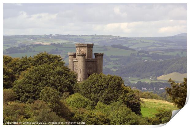 Paxtons Tower overlooking the Towy Valley Print by Glyn Evans