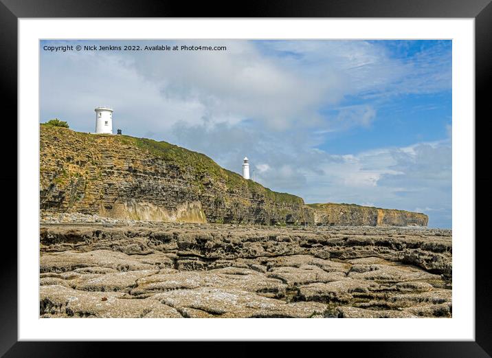 Two Lighthouses Nash Point Cliffs Glamorgan Coast Framed Mounted Print by Nick Jenkins