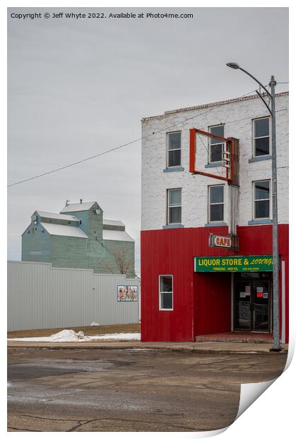  Small town storefronts in Trochu Print by Jeff Whyte