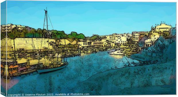 Watercolor Etching of Ciutadella Port Canvas Print by Deanne Flouton