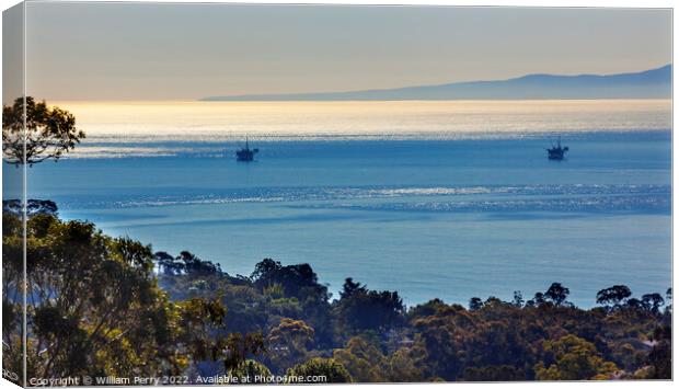Oil Well Platforms Santa Barbara California Canvas Print by William Perry