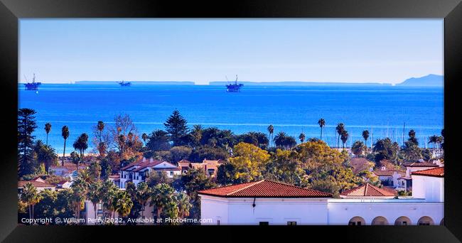 Oil Well Offshore Platforms Santa Barbara California Framed Print by William Perry